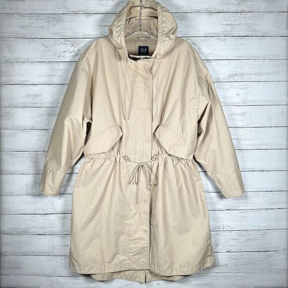 GAP Hooded Water Resistant Oversized Anorak Parka Nylon Travel Rain Coat S - Picture 2 of 10